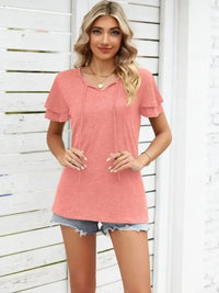 Ruffle Sleeve Keyhole Tie Neck T-Shirt - Update AvenueT-ShirtsTrendsi100100728449660100100728449660fba2944dd31646498275d1c8505c50ac - Max - OriginPink