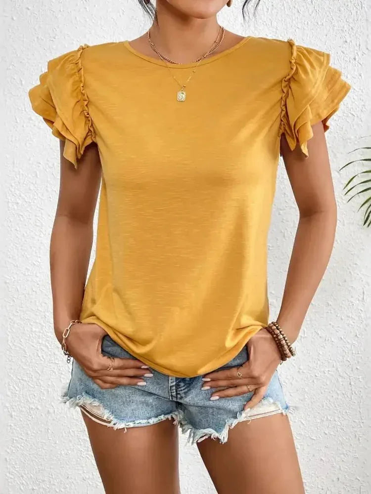 Ruffle Sleeve Round Neck T-Shirt - Update AvenueT-ShirtsTrendsi100100826161350100100826161350bcb5cafb39294073a4d0d04e0852ced2 - Max - OriginGold