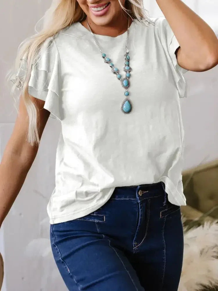 Ruffle Sleeve Round Neck Top - Update AvenueT-ShirtsTrendsi1001000318210551001000318210555d7c0989 - 2026 - 4354 - 8594 - f1ba1168e44f - Max - OriginWhite