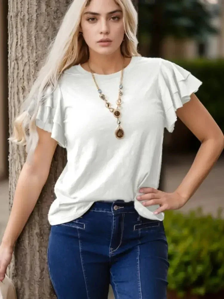 Ruffle Sleeve Round Neck Top - Update AvenueT-ShirtsTrendsi10010003182105510010003182105583b72fec - 831c - 41fc - abf6 - 5d6daecbe897 - Max - OriginWhite