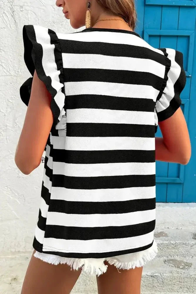 Ruffle Sleeve Striped T-Shirt - Update AvenueT-ShirtsTrendsi10010058497152310010058497152315a5da85 - a1e8 - 46b6 - a177 - d8a81c8b5fe2 - Max - OriginBlack