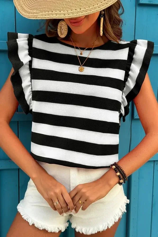 Ruffle Sleeve Striped T-Shirt - Update AvenueT-ShirtsTrendsi10010058497152310010058497152398de4881 - b5a0 - 4c52 - 9a24 - ea0170a93e9a - Max - OriginBlack
