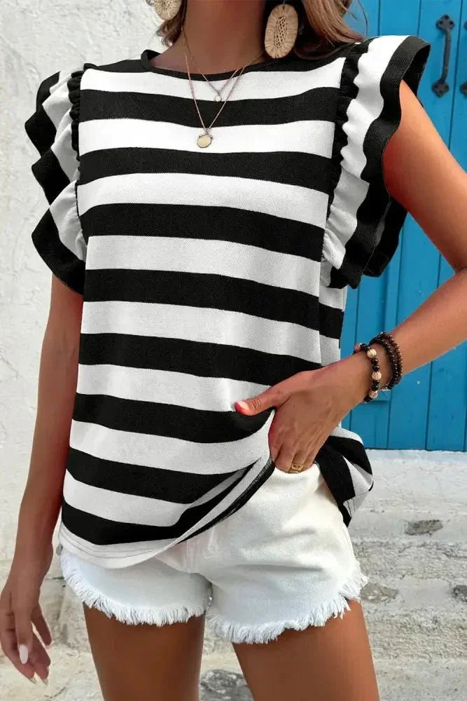 Ruffle Sleeve Striped T-Shirt - Update AvenueT-ShirtsTrendsi100100584971523100100584971523e18e4070 - cab6 - 49b3 - a351 - b73cb6c75cb2 - Max - OriginBlack