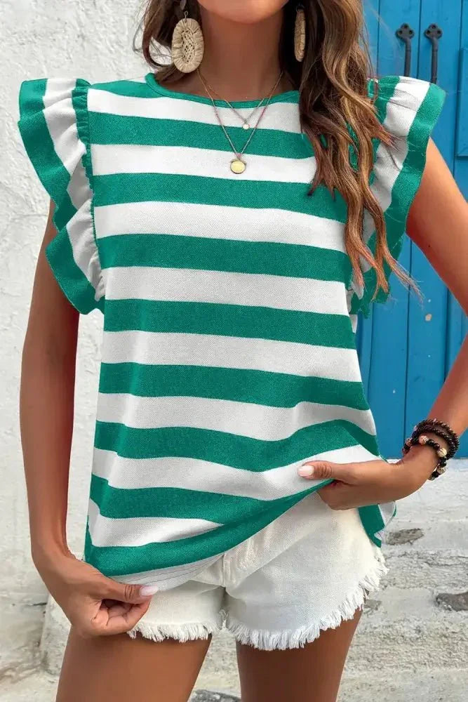 Ruffle Sleeve Striped T-Shirt - Update AvenueT-ShirtsTrendsi100100584975246100100584975246d28cf457 - ef6b - 4ceb - 9808 - 4aff8378bb7a - Max - OriginGreen