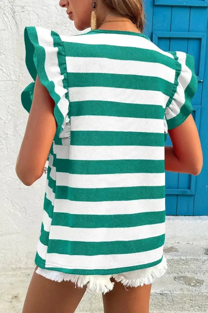 Ruffle Sleeve Striped T-Shirt - Update AvenueT-ShirtsTrendsi100100584975246100100584975246f6917ef0 - e93b - 4557 - 8216 - 6d7cfde636d1 - Max - OriginGreen