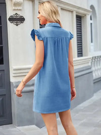 Ruffled Button Up Cap Sleeve Denim Dress - Update AvenueDenim Dresses & SkirtsTrendsi1001001740210011001001740210012d883244 - c932 - 4c0c - bff0 - 923e62f1e6a2 - MaxDusty Blue