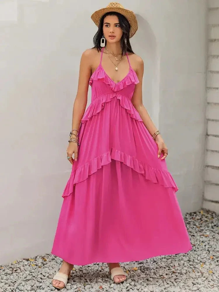 Ruffled Halter Neck Maxi Dress - Update AvenueBoho VibesTrendsi100100575691273100100575691273d433ade4 - 53cd - 48cd - a442 - 778ad0725dbb - MaxHot Pink
