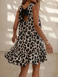 Ruffled Hem Leopard Sleeveless Dress