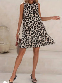 Ruffled Hem Leopard Sleeveless Dress