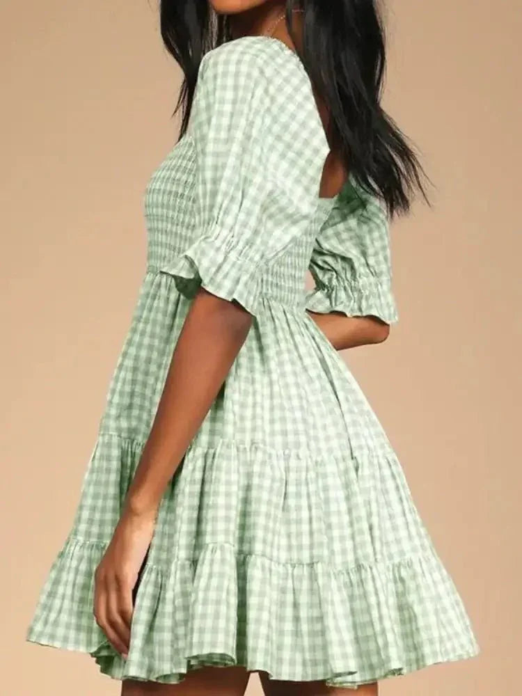Ruffled Hem Plaid Half Sleeve Mini Dress - Update AvenueTrendsi1001006810949931001006810949935ebb750b - 69cf - 44a6 - a426 - f88e59d55d13 - Max - OriginLight Green