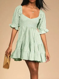 Ruffled Hem Plaid Half Sleeve Mini Dress - Update AvenueTrendsi100100681094993100100681094993de7c3c7c - 1eed - 409d - a25b - 754b72b119cf - Max - OriginLight Green