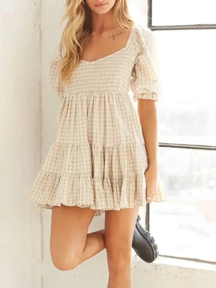 Ruffled Hem Plaid Half Sleeve Mini Dress - Update AvenueTrendsi10010068109720610010068109720659676948 - 9305 - 44f4 - 9844 - 67e06566d8b6 - Max - OriginPastel Yellow