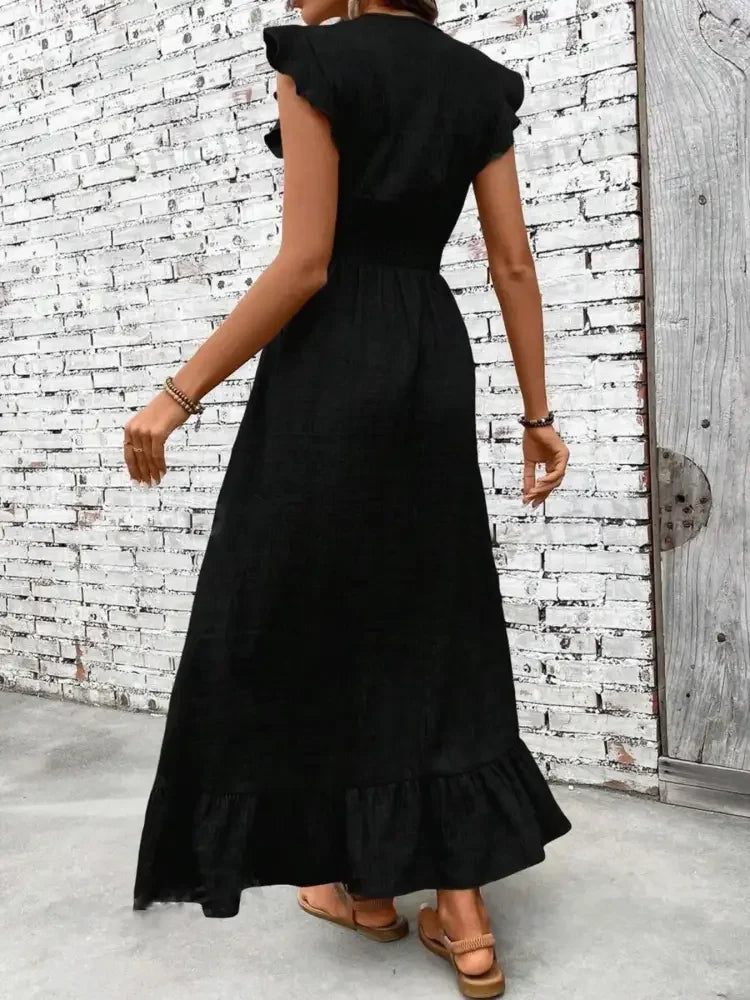 Ruffled Hem Surplice Midi Dress