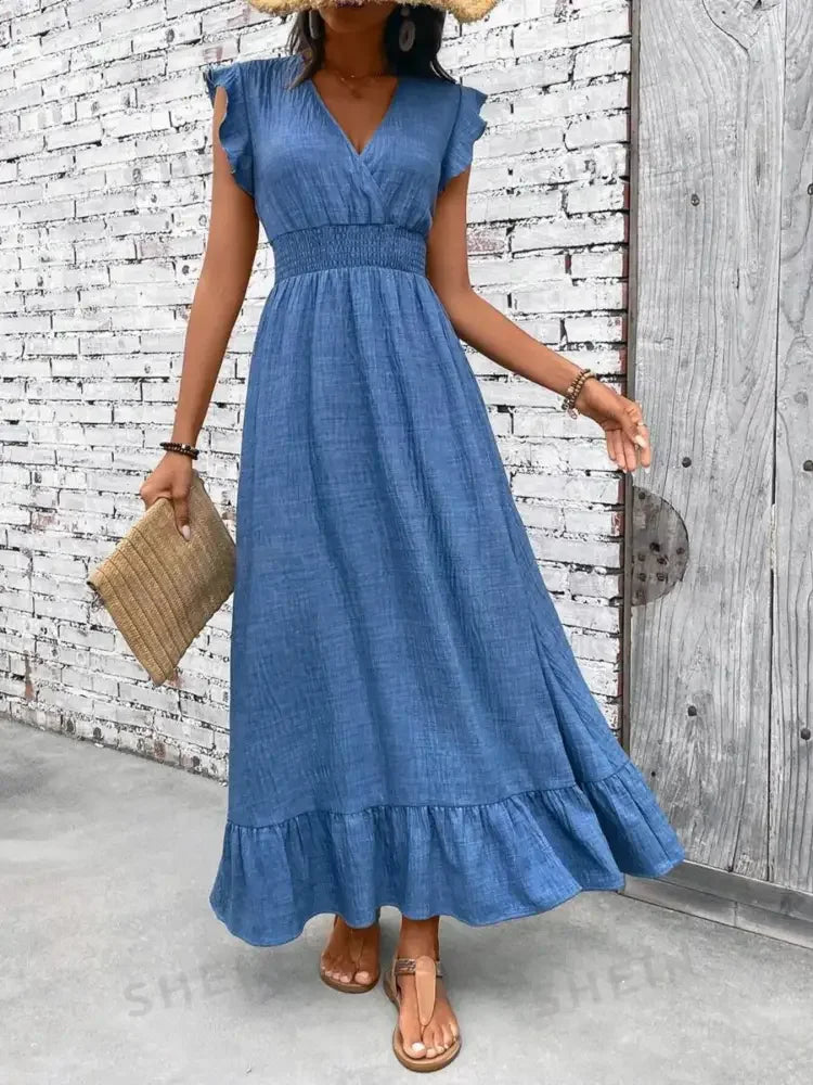 Ruffled Hem Surplice Midi Dress