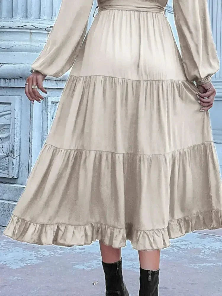 Ruffled Hem V - Neck Balloon Sleeve Dress - Update AvenueCasual DressesTrendsi100100257851387100100257851387Ruffled Hem V - Neck Balloon Sleeve DressCream