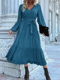 Ruffled Hem V - Neck Balloon Sleeve Dress - Update AvenueCasual DressesTrendsi100100257855520100100257855520Ruffled Hem V - Neck Balloon Sleeve DressFrench Blue