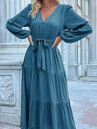 Ruffled Hem V - Neck Balloon Sleeve Dress - Update AvenueCasual DressesTrendsi100100257855520100100257855520Ruffled Hem V - Neck Balloon Sleeve DressFrench Blue