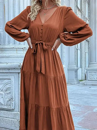 Ruffled Hem V - Neck Balloon Sleeve Dress - Update AvenueCasual DressesTrendsi100100257859902100100257859902Ruffled Hem V - Neck Balloon Sleeve DressCaramel