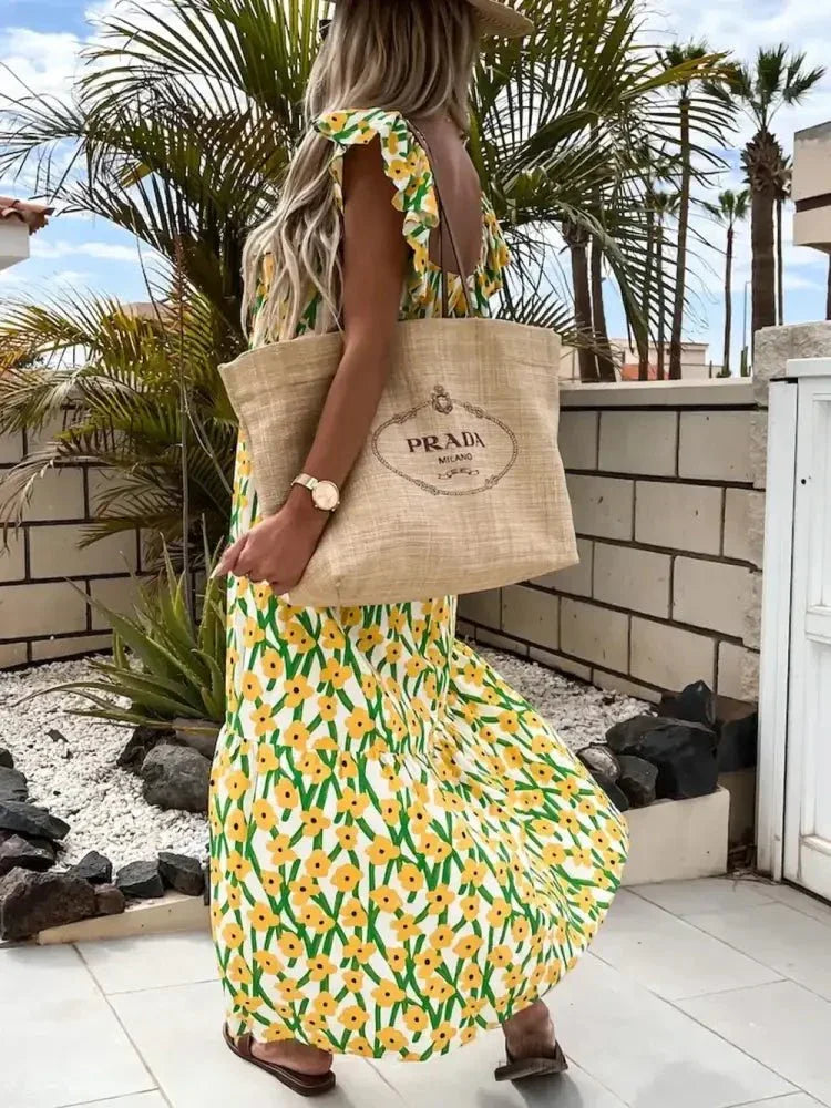 Ruffled Printed Cap Sleeve Midi Dress - Update AvenueVacation StyleTrendsi10010048509735810010048509735855c3437c - 4d4f - 4234 - bccb - 8f952e8bbd84 - MaxYellow Green