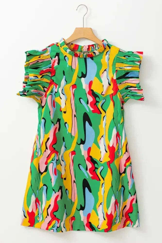 Ruffled Printed Cap Sleeve Mini Dress - Update AvenueTrendsi100100040441345100100040441345544d0dff - dc02 - 4c0f - 9ba8 - 0a37cfc78251 - MaxGreen