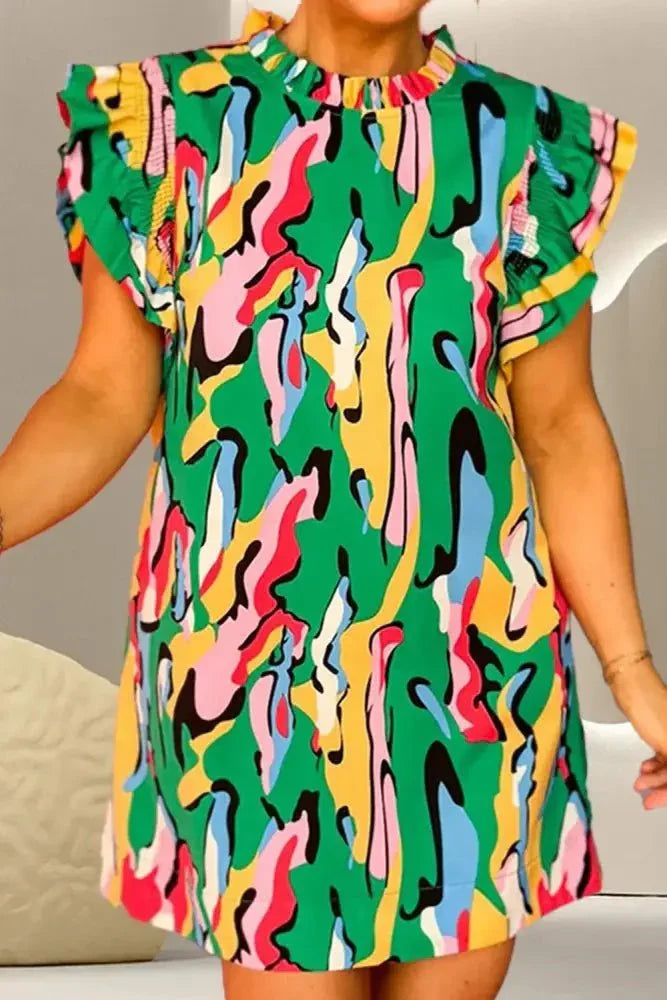 Ruffled Printed Cap Sleeve Mini Dress - Update AvenueTrendsi100100040441345100100040441345822a7fa5 - 7571 - 45a8 - a3e0 - d460b595b99d - MaxGreen