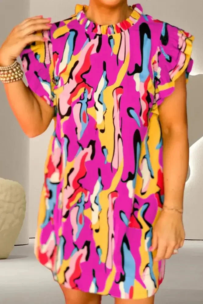 Ruffled Printed Cap Sleeve Mini Dress - Update AvenueTrendsi10010004044529010010004044529096828fee - d370 - 4172 - 91eb - 57ebaacd8691 - MaxHot Pink