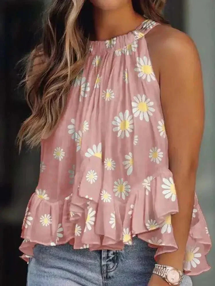 Ruffled Printed Halter Neck Cami Top - Update AvenueTrendsi1001001875709831001001875709832d686f32588b4b0d94112b3b0df2c19d - Max - OriginPink