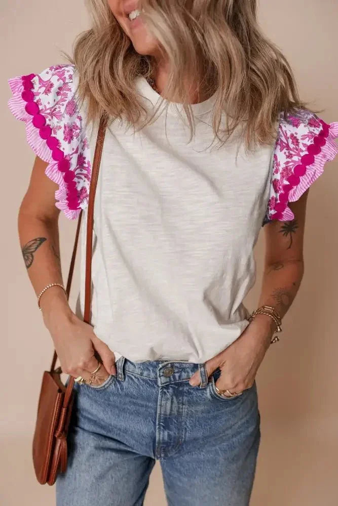 Ruffled Round Neck Cap Sleeve Blouse - Update AvenueBoho VibesTrendsi100100773321510100100773321510835ae57f - 5ad3 - 4bf9 - 82ca - 7db48bad1854 - Max - OriginFuchsia Pink