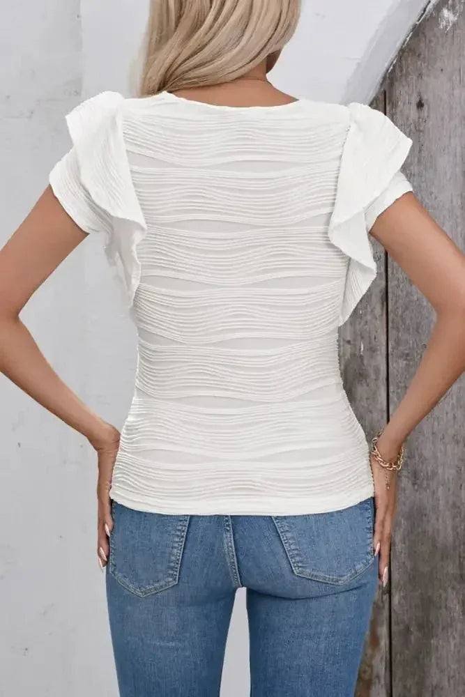 Ruffled Round Neck Textured Top - Update AvenueT-ShirtsTrendsi1001005457412431001005457412439baff036 - 0856 - 4ab8 - b12c - 07c406408d51 - Max - OriginWhite
