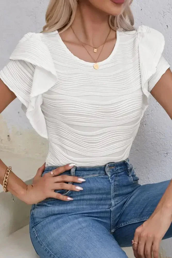 Ruffled Round Neck Textured Top - Update AvenueT-ShirtsTrendsi100100545741243100100545741243ccce0d36 - 9ffe - 4890 - 9c81 - ff3652ca9306 - Max - OriginWhite