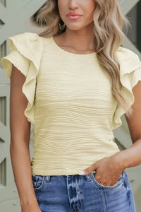 Ruffled Round Neck Textured Top - Update AvenueT-ShirtsTrendsi1001005457490311001005457490315f0189b2 - 1e28 - 4824 - ae4d - f4da4956de7f - Max - OriginBeige