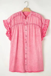 Ruffled Short Sleeve Buttoned Denim Mini Dress - Update AvenueDenim Dresses & SkirtsTrendsi100100555866923100100555866923b8a43d3a - c64d - 41ee - baa7 - 4042a78c9a17 - MaxDusty Pink
