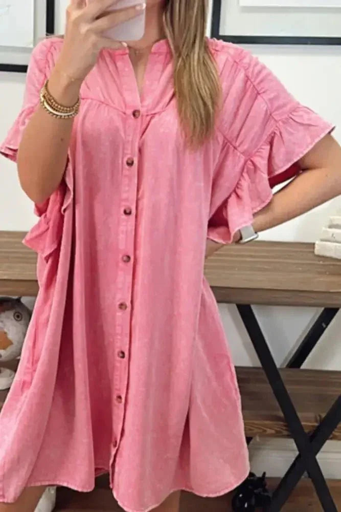 Ruffled Short Sleeve Buttoned Denim Mini Dress - Update AvenueDenim Dresses & SkirtsTrendsi100100555866923100100555866923bffc0fc5 - 63ea - 476c - 870a - 37e574dac000 - MaxDusty Pink