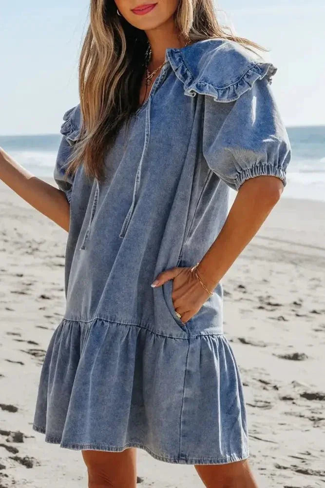 Ruffled Side Pockets Puff Sleeve Denim Mini Dress - Update AvenueDenim Dresses & SkirtsTrendsi100100188292487100100188292487382c3de0 - 4eab - 479c - ac1d - 14c16be25a3f - MaxMedium