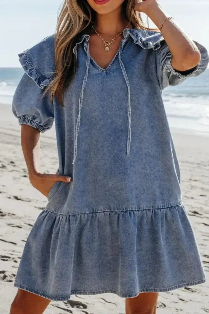 Ruffled Side Pockets Puff Sleeve Denim Mini Dress - Update AvenueDenim Dresses & SkirtsTrendsi100100188292487100100188292487c446aad4 - cd69 - 4ff7 - 9e8e - 4be0d201eaaf - MaxMedium
