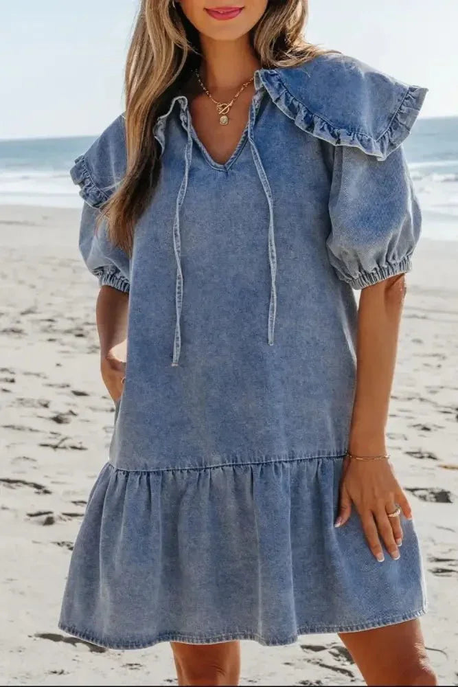 Ruffled Side Pockets Puff Sleeve Denim Mini Dress - Update AvenueDenim Dresses & SkirtsTrendsi10010018829248710010018829248767a3e533 - ee62 - 4742 - 9503 - 35bc2bfb2a17 - MaxMedium
