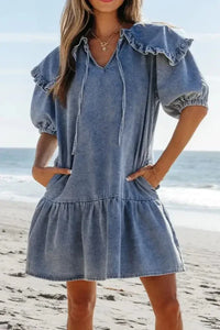 Ruffled Side Pockets Puff Sleeve Denim Mini Dress - Update AvenueDenim Dresses & SkirtsTrendsi10010018829248710010018829248762a5493f - 046a - 43a5 - b7b3 - a464cd4acdc5 - MaxMedium