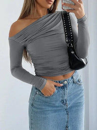 Ruffled Single Shoulder T-Shirt - Update AvenueT-ShirtsTrendsi1001000799633381001000799633380a21f93d76554d149e02bd4011d57aa5 - Max - OriginGrey