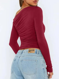 Ruffled Single Shoulder T-Shirt - Update AvenueT-ShirtsTrendsi100100079967043100100079967043ec9ee1762976406c8f88504e2133f8f2 - Max - OriginBurgundy