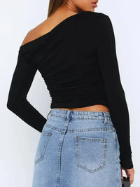 Ruffled Single Shoulder T-Shirt - Update AvenueT-ShirtsTrendsi100100079967728100100079967728f7ea480bec764dff87e84de555e3159d - Max - OriginBlack