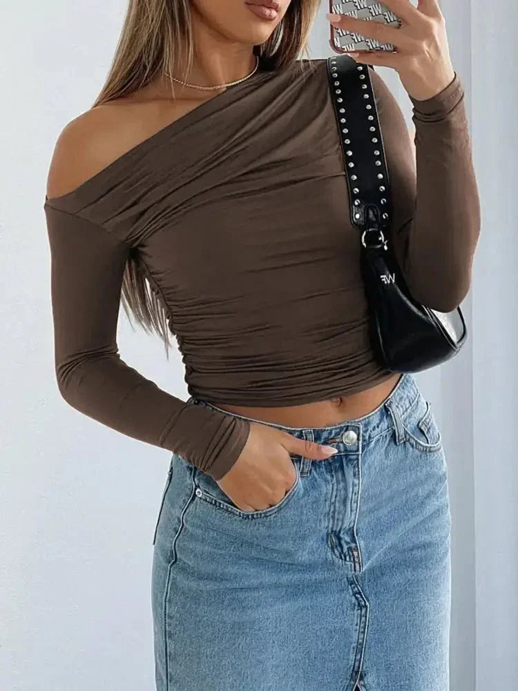 Ruffled Single Shoulder T-Shirt - Update AvenueT-ShirtsTrendsi1001000799692111001000799692114a3541410b56431da6d4c0f80c510795 - Max - OriginBrown