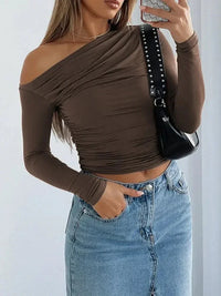 Ruffled Single Shoulder T-Shirt - Update AvenueT-ShirtsTrendsi1001000799692111001000799692114a3541410b56431da6d4c0f80c510795 - Max - OriginBrown