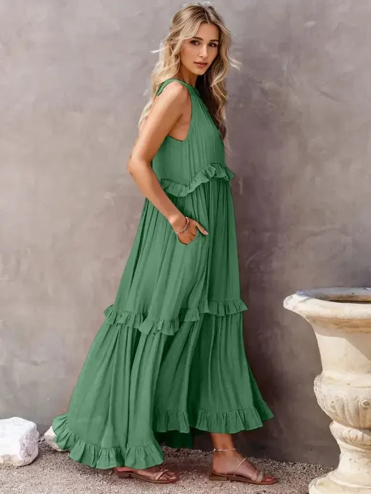 Ruffled Sleeveless Tiered Maxi Dress with Pockets - Update AvenueEffortless Elegance: DressesTrendsi100100788481666100100788481666f24e6a87 - 952c - 4fe0 - 9fe8 - e6c80f0fd247 - MaxDark Green