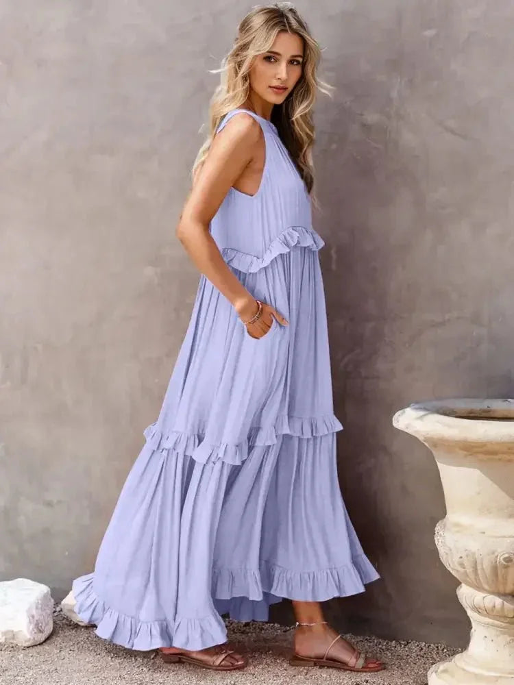 Ruffled Sleeveless Tiered Maxi Dress with Pockets - Update AvenueEffortless Elegance: DressesTrendsi100100788482115100100788482115120619a9 - 7d6d - 4a76 - b3e7 - 1d343b0673ee - MaxLilac
