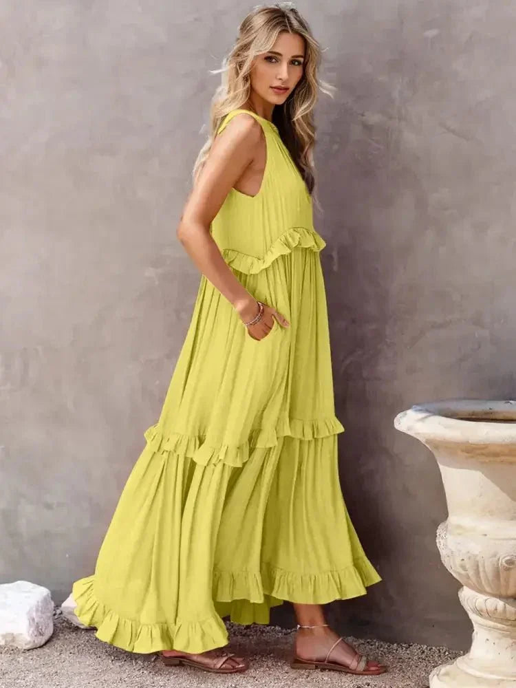 Ruffled Sleeveless Tiered Maxi Dress with Pockets - Update AvenueEffortless Elegance: DressesTrendsi1001007884826731001007884826735974481c - a553 - 4ccf - 8207 - 8f58a71f975c - MaxChartreuse