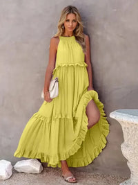 Ruffled Sleeveless Tiered Maxi Dress with Pockets - Update AvenueEffortless Elegance: DressesTrendsi1001007884826731001007884826730a6ab8f0 - 3d25 - 4140 - 9566 - 23c334214529 - MaxChartreuse
