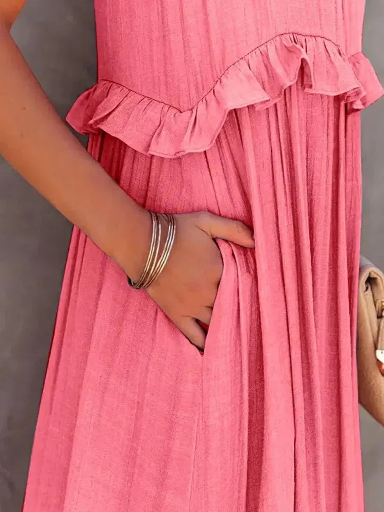 Ruffled Sleeveless Tiered Maxi Dress with Pockets - Update AvenueEffortless Elegance: DressesTrendsi100100788483294100100788483294ec5c2d13 - aecb - 45b8 - 98be - 7f32c697471a - MaxWatermelon pink