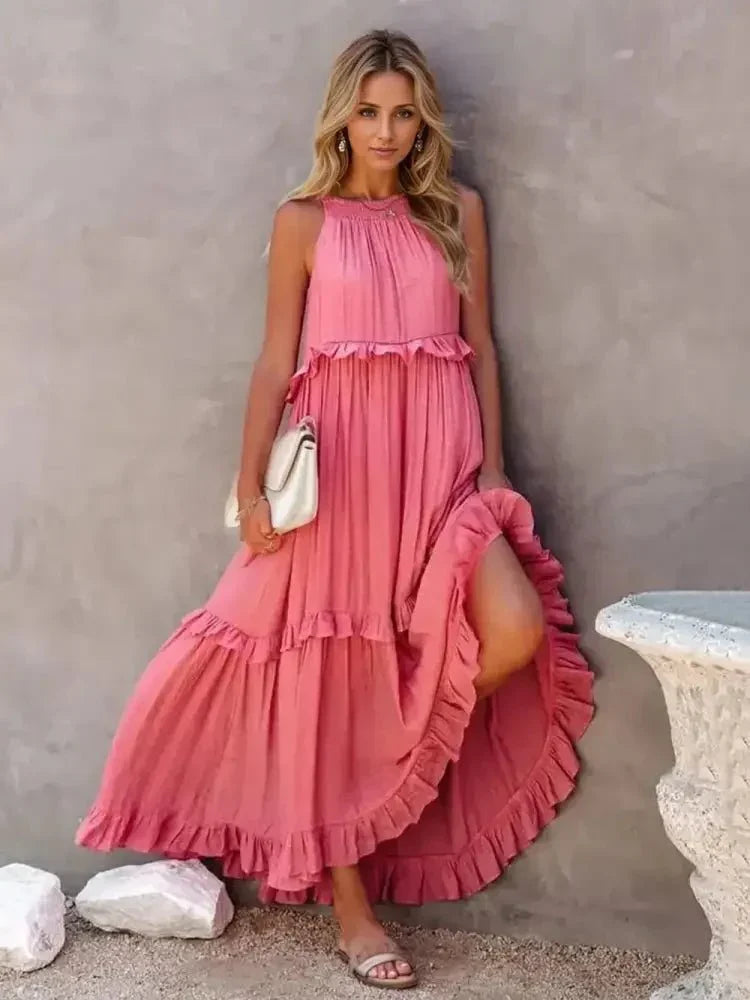 Ruffled Sleeveless Tiered Maxi Dress with Pockets - Update AvenueEffortless Elegance: DressesTrendsi100100788483294100100788483294ebb4531b - 8641 - 4a5f - b2e9 - 43ccf9323463 - MaxWatermelon pink