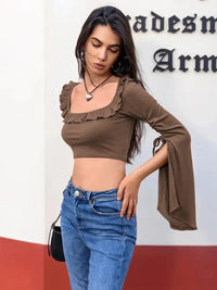 Ruffled Square Neck Long Sleeve Top - Update AvenueT-ShirtsTrendsi100100228221262100100228221262a2b300b7 - de2d - 4036 - 9cdf - 7872099b6885 - Max - OriginCoffee Brown