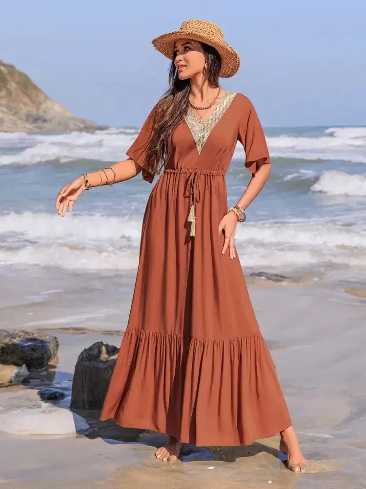 Ruffled Tassel V - Neck Flutter Sleeve Dress - Update AvenueBoho VibesTrendsi100100767751255100100767751255a179a243 - f3d8 - 4047 - b104 - 82fabfef1456 - MaxTerracotta